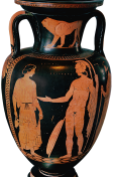 Apulian Red-Figure Amphora ca. 430-410 BCE depicting Achilles and Briseis. Source: Wikimedia Commons