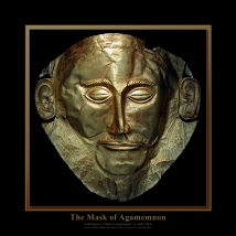 Known as the 'Mask of Agamemnon,' this exquisite funerary mask is made of gold, ca. 16th century BCE. It was found in 1876 by Heinrich Schliemann in Tomb V at Mycenae, Greece. Currently on display in the National Archaeological Museum, Athens, Greece. Source: Wikimedia Commons