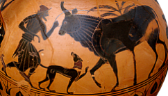 Greek Black-Figure amphora, ca. 540–530 BCE depicting Hermes and Io (in the form of a cow). Source: Wikimedia Commons