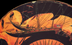 Black-Figure terracotta vessel (date and artist unknown) depicting an ancient greek ship similar to the type described by Homer in the Iliad and the Odyssey. Source: Wikimedia Commons