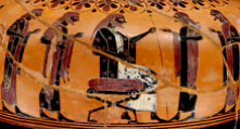 Nikosthenic Black-Figure Amphora, ca. 530 BCE depicting a king and elder statesmen. Source: Wikimedia Commons