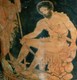 Lucanian Red-Figure Calyx-Krater, ca. 380 BCE depicting Odysseus consulting Tiresias in Hades. Source: Wikimedia Commons