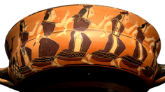 Attic Black-Figure Kylix, ca. 560 BCE by the C Painter depicting nereids dancing in a line. Source: Wikimedia Commons