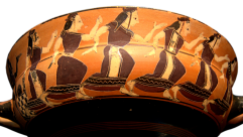 Attic Black-Figure Kylix, ca. 560 BCE by the C Painter depicting nereids dancing in a line. Source: Wikimedia Commons