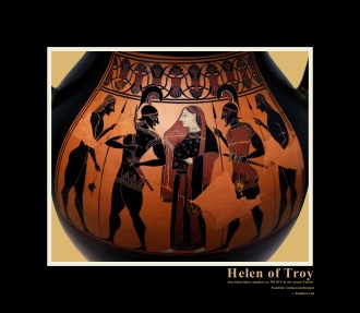 Attic black-figure amphora, ca. 550 BC. by the Amasis Painter depicting the Recovery of Helen by Menelaus.