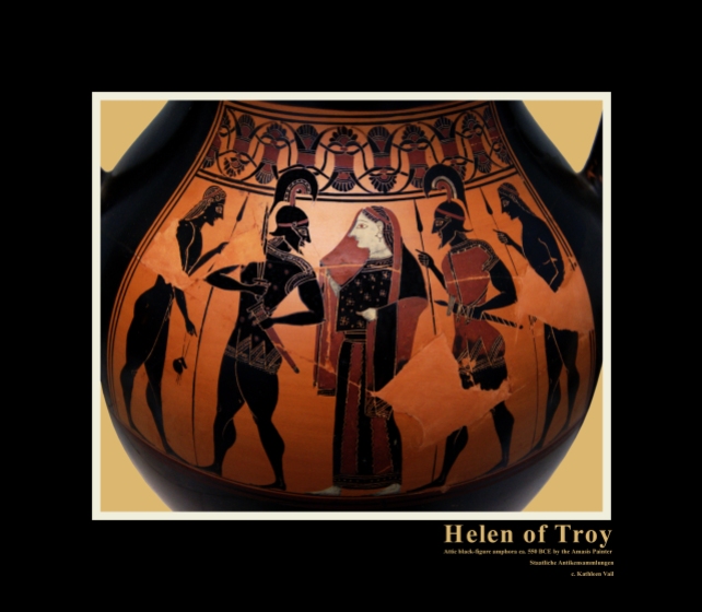 Attic black-figure amphora, ca. 550 BC. by the Amasis Painter depicting the Recovery of Helen by Menelaus.